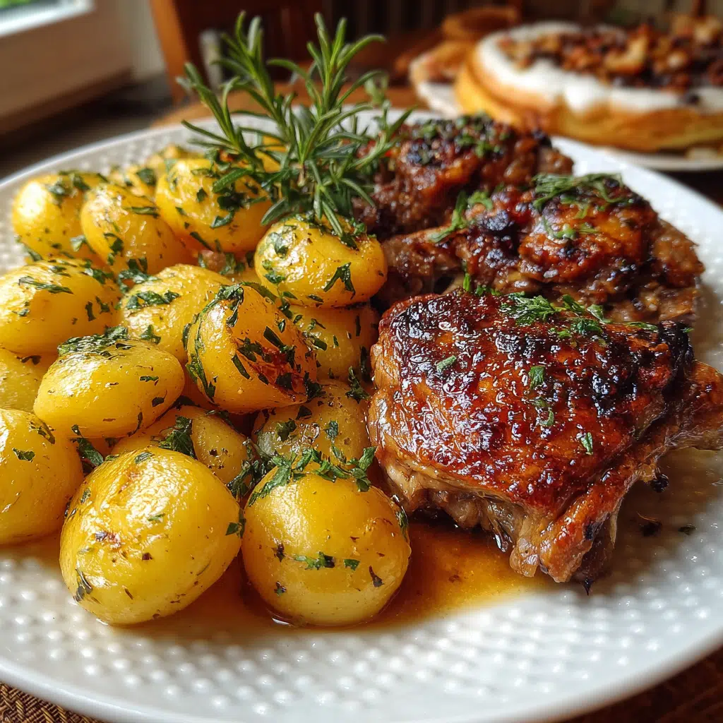 Ofen-gebackene Hähnchenschenkel mit Kartoffeln ganz einfach zubereiten!