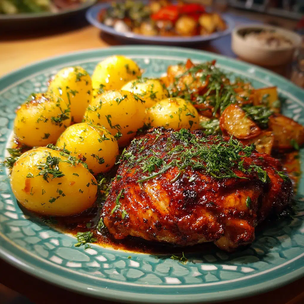 e2 Ofen-gebackene Hähnchenschenkel mit Kartoffeln ganz einfach zubereiten!