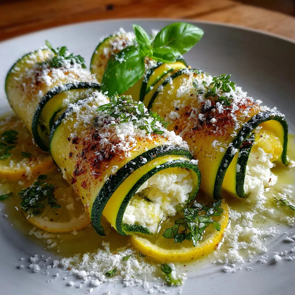 Zucchini-Röllchen mit Zitronen-Basilikum-Ricotta genießen!