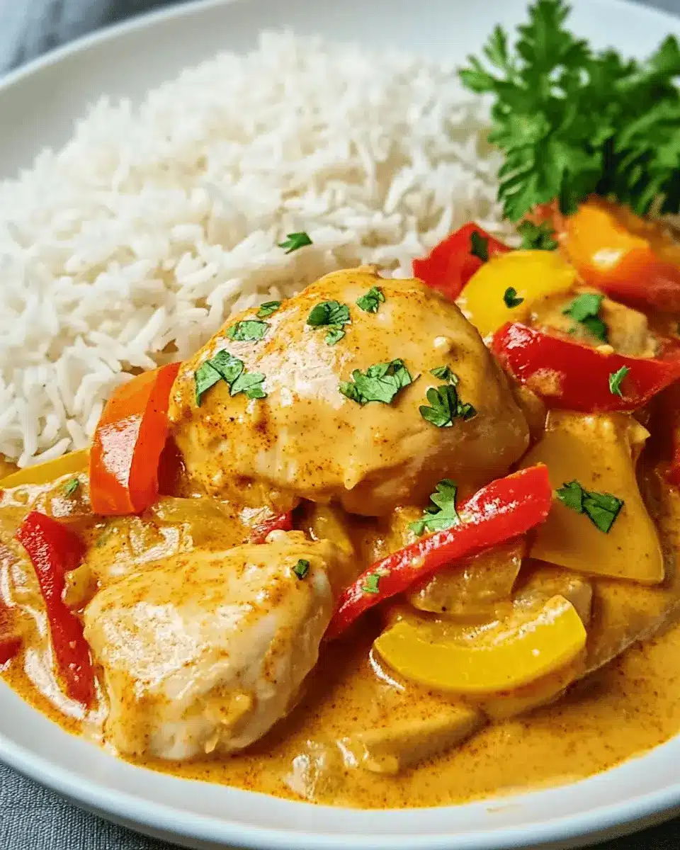 Cremiges Paprika-Hühnchen: Juicy Flavor with Silky Rice Delight