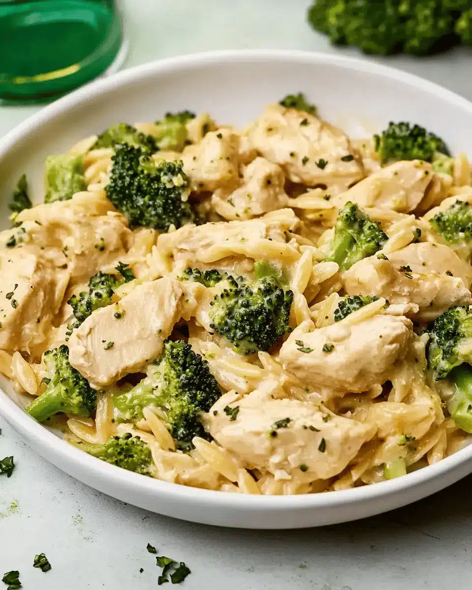 Käse-Hühnchen-Brokkoli-Orzo aus einem Topf