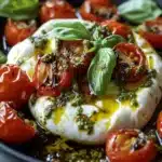Skillet-Baked Burrata mit gerösteten Tomaten und Pesto First Image First Image