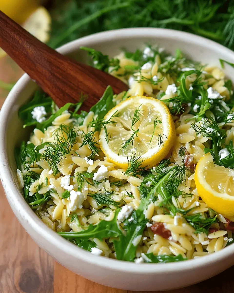 Zitronen-Dill-Orzo-Salat mit Rucola und Feta