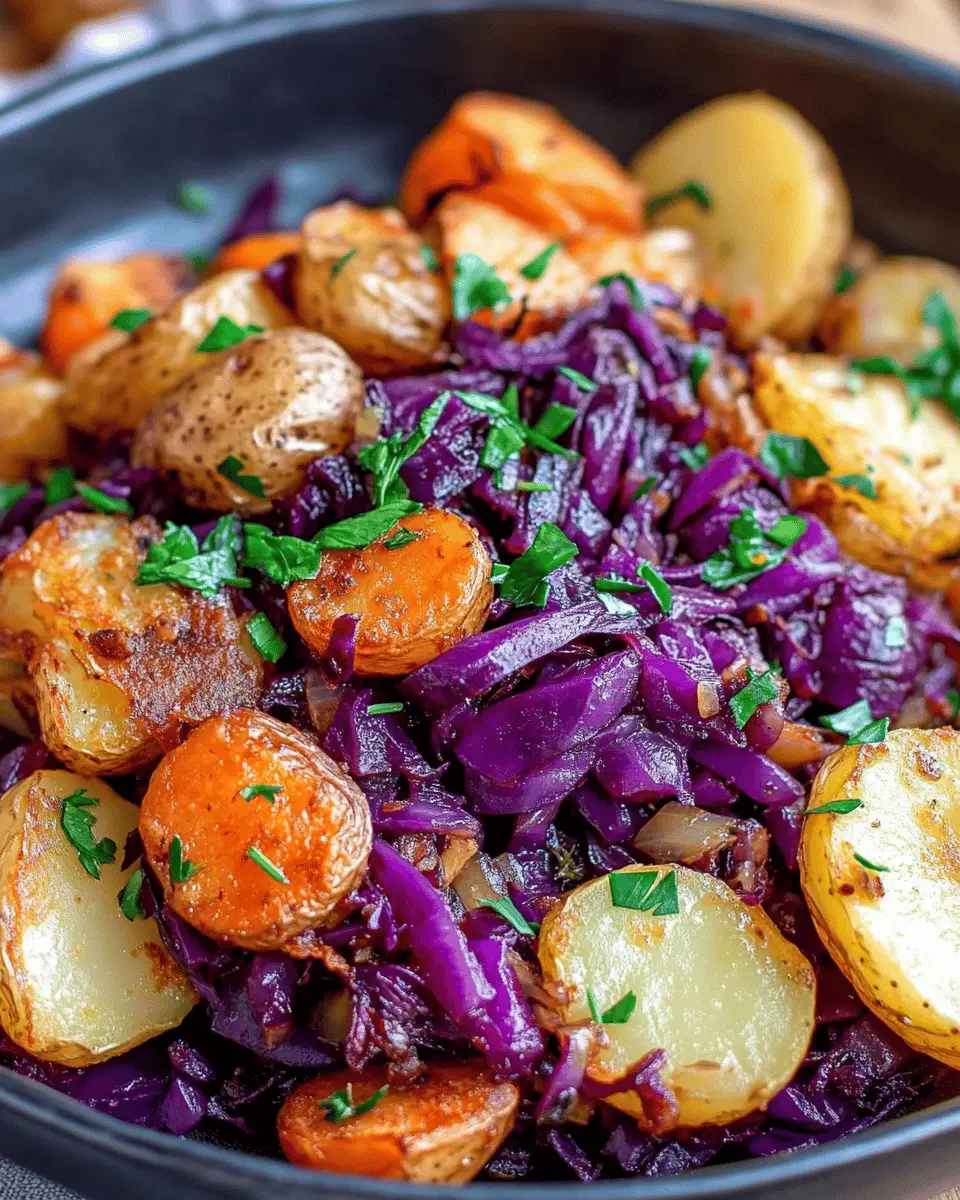 Rotkohl-Pfanne mit Kartoffeln