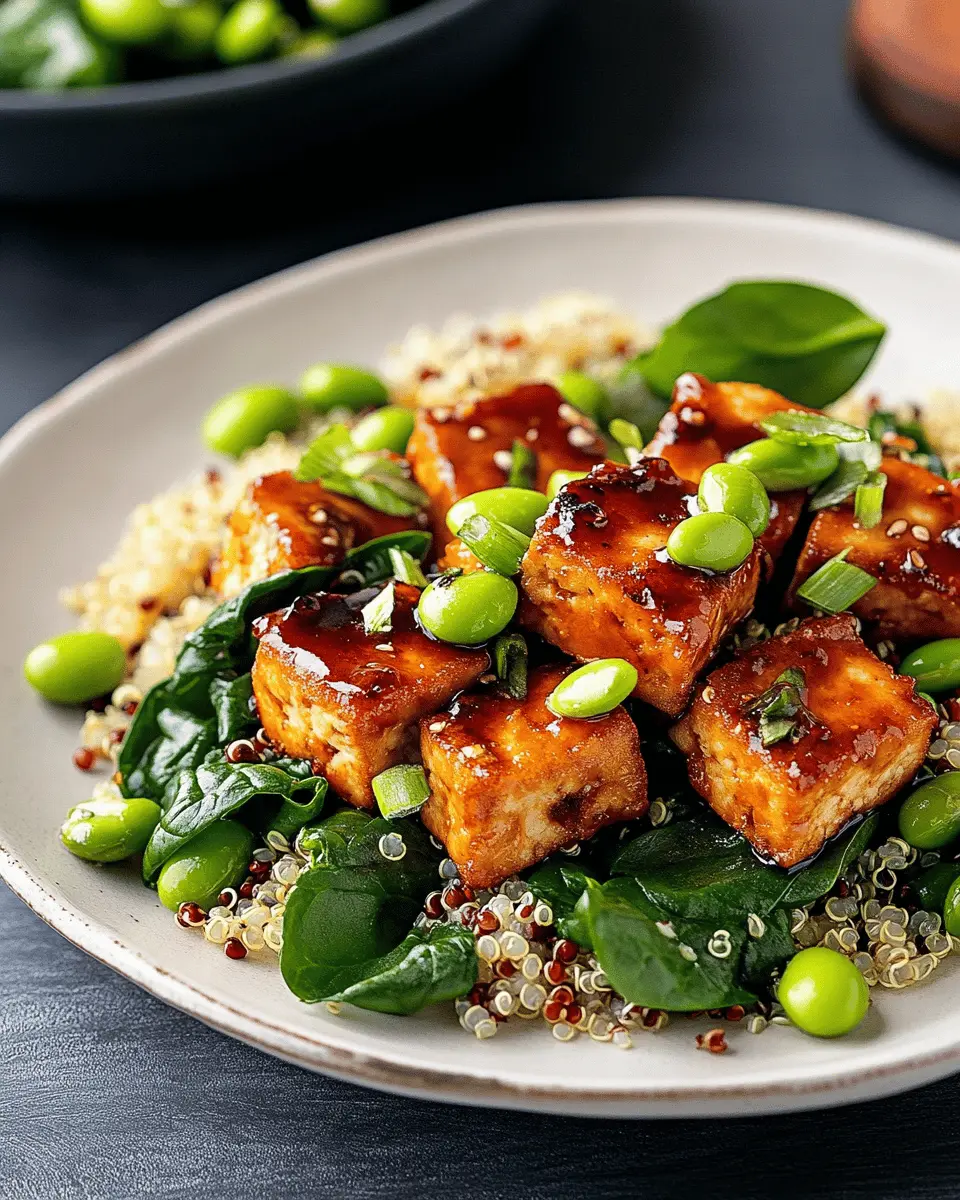 Süß-saurer Tofu mit Spinat-Quinoa & Edamame First Image First Image