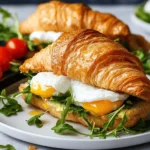 Croissant-Sandwiches mit pochierten Eiern First Image First Image