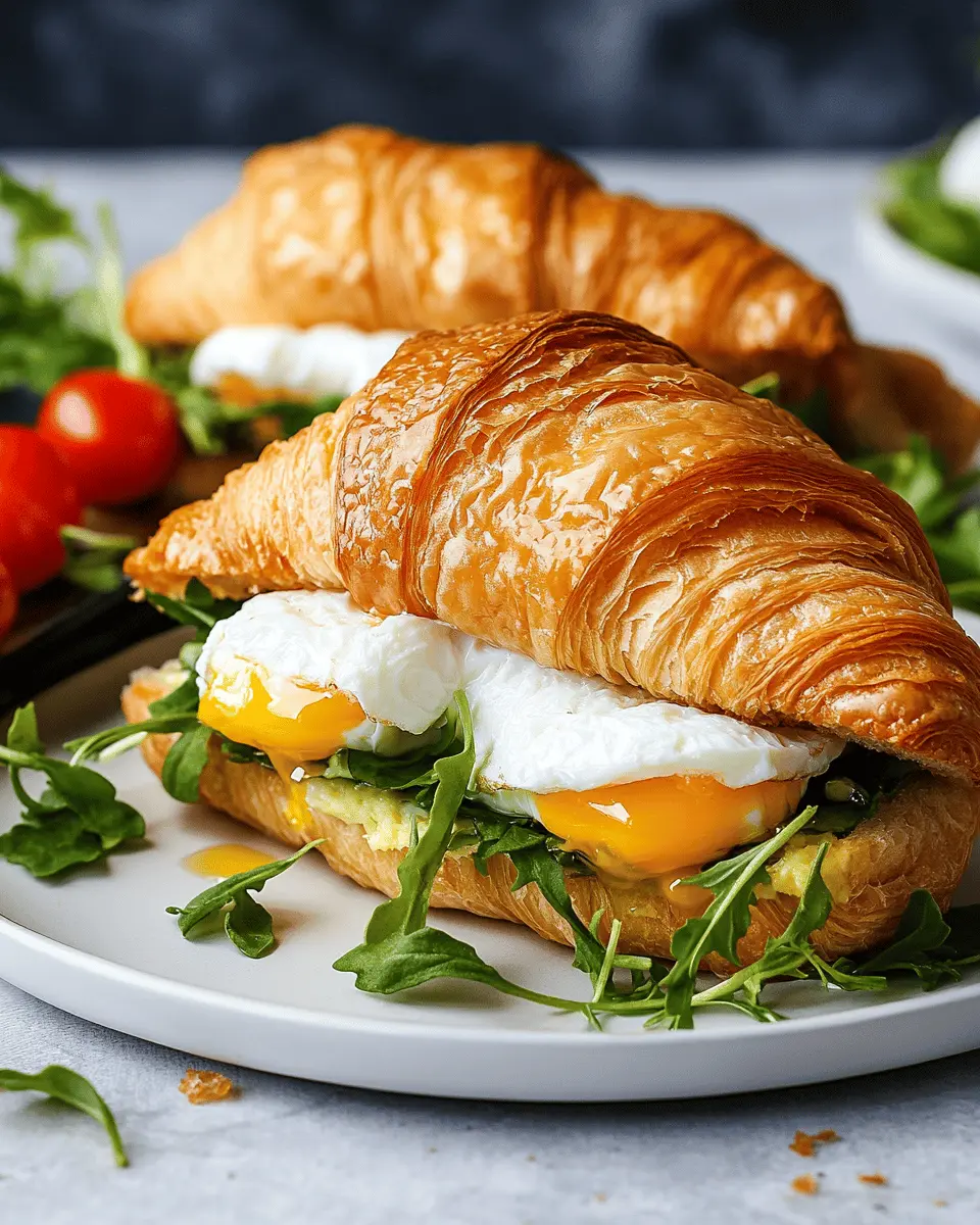 Croissant-Sandwiches mit pochierten Eiern First Image First Image
