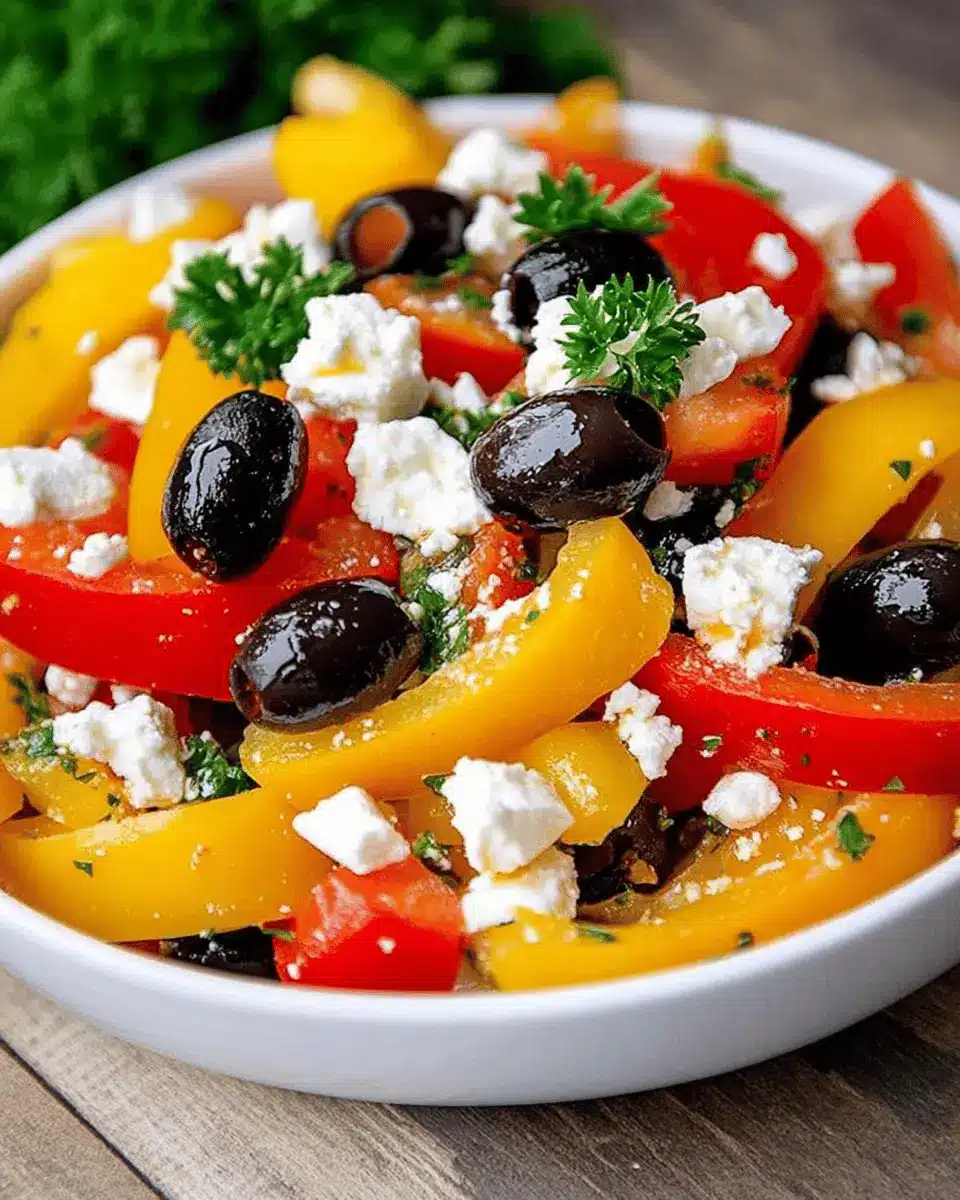 Paprika-Feta-Salat mit Oliven: So einfach, so gut und frisch!