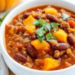 Kürbis-Chili mit Hackfleisch, Kürbispüree und Bohnen First Image First Image