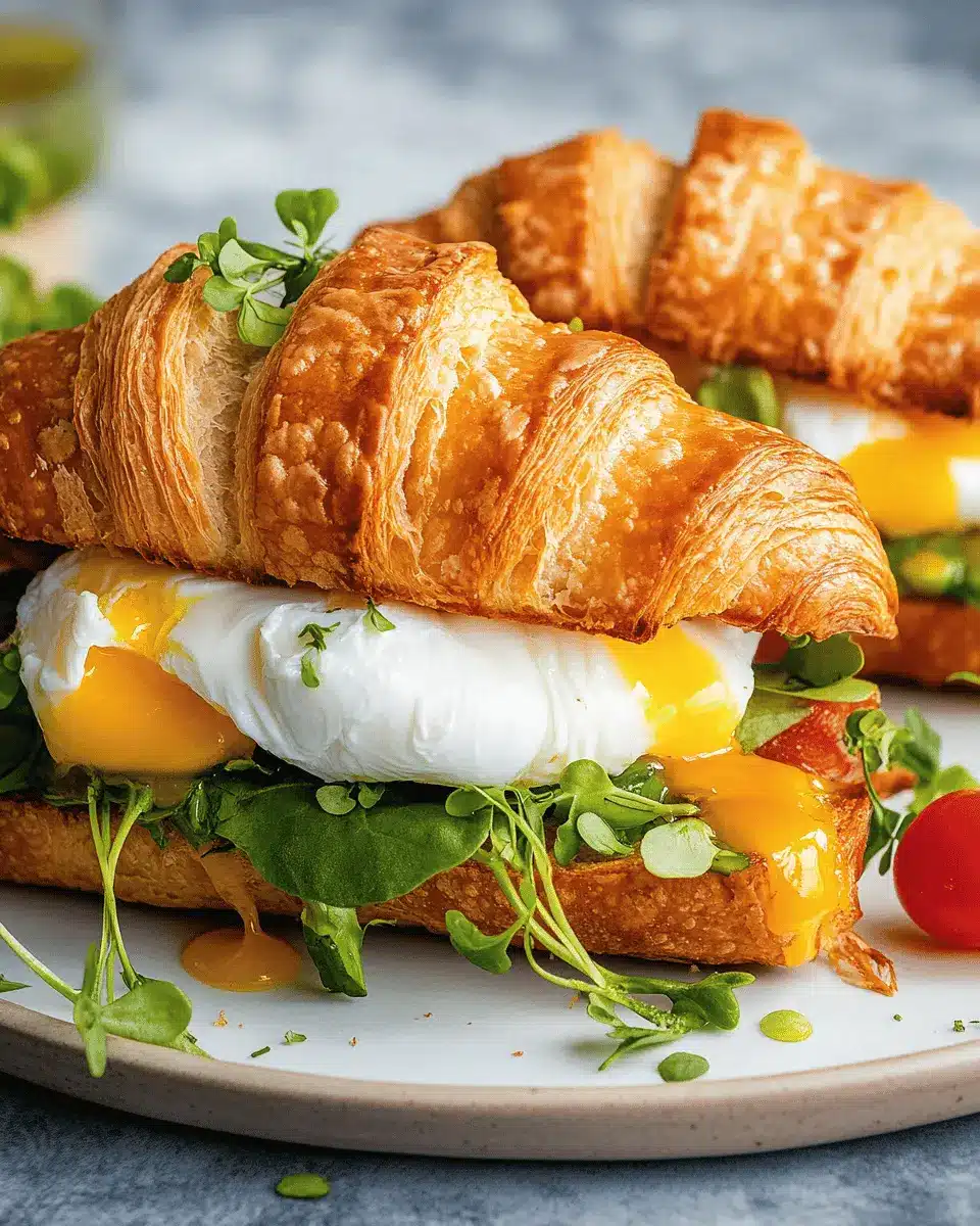 Croissant-Sandwiches mit pochierten Eiern: Indulgent Morning Bliss