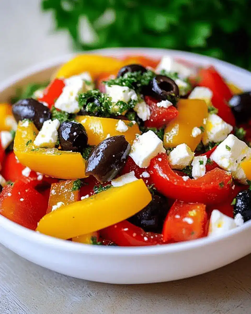 Paprika-Feta-Salat mit Oliven: So einfach, so gut und frisch!