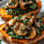 Gefüllte Süßkartoffeln mit Champignons und Spinat First Image First Image