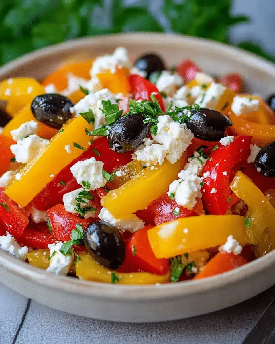 Paprika-Feta-Salat mit Oliven: So einfach, so gut und frisch!