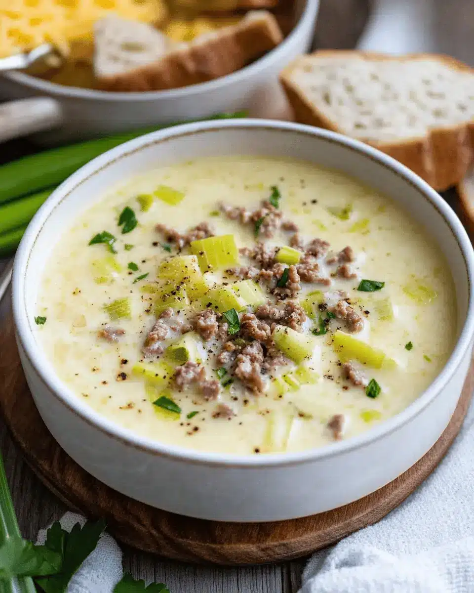 Käse-Lauch-Suppe mit Hackfleisch: Schnell, einfach und so cremig First Image First Image