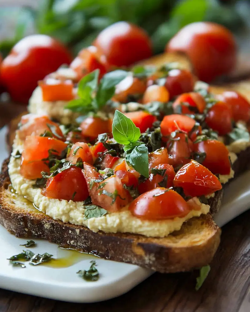 Röstbrot mit Tomaten & Hummus First Image First Image
