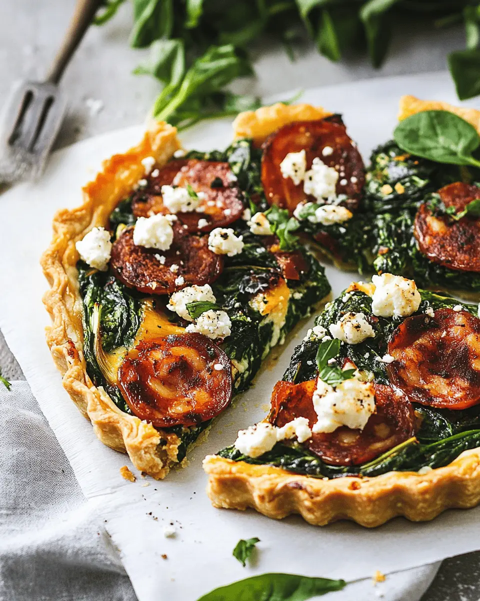 Pikante Spinat Tarte mit Chorizo und Feta Rezept First Image First Image