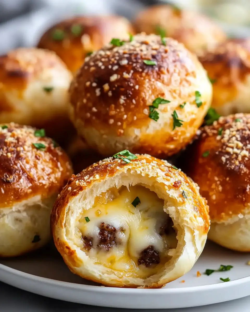 Knoblauch Parmesan Cheeseburger Bomben: Juicy Flavor Explosion!
