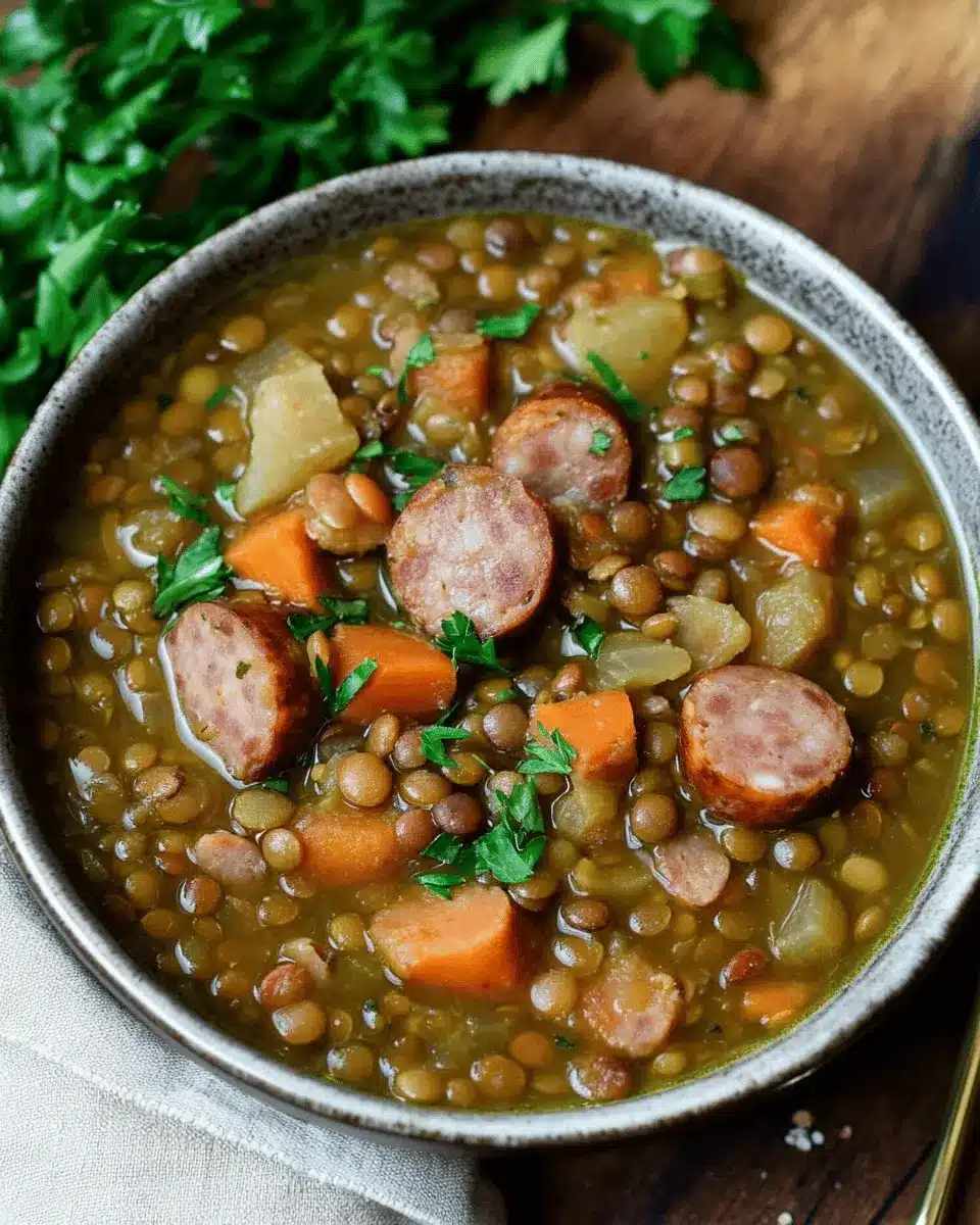 Linsensuppe mit Würstchen