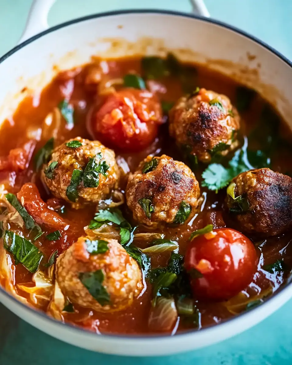 Tomaten-Wirsing-Eintopf mit Merrettich-Meatballs First Image First Image