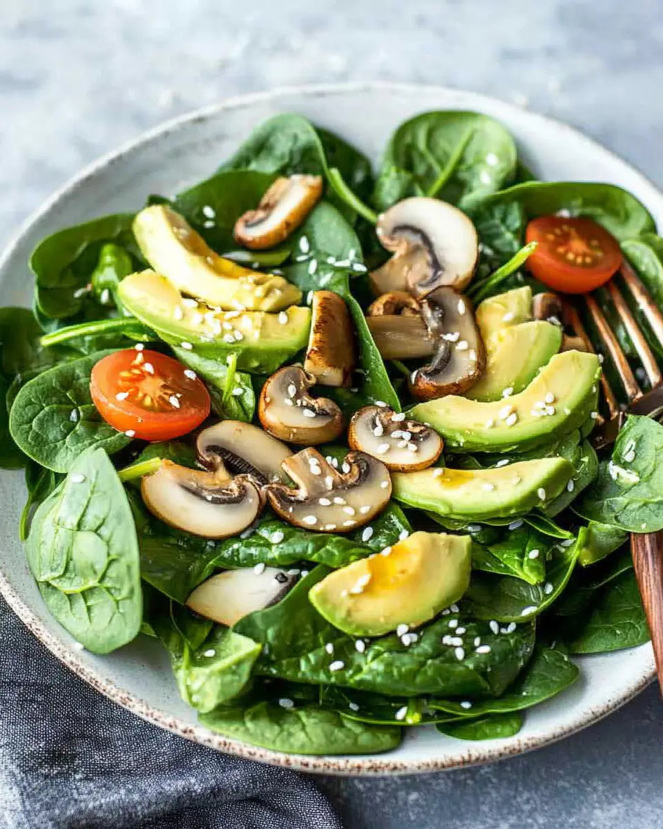 Spinatsalat mit Champignons und Avocado First Image First Image