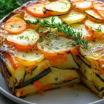 Vegetarischer Kartoffelauflauf Mit Zucchini, Karotten Und Zwiebeln First Image First Image