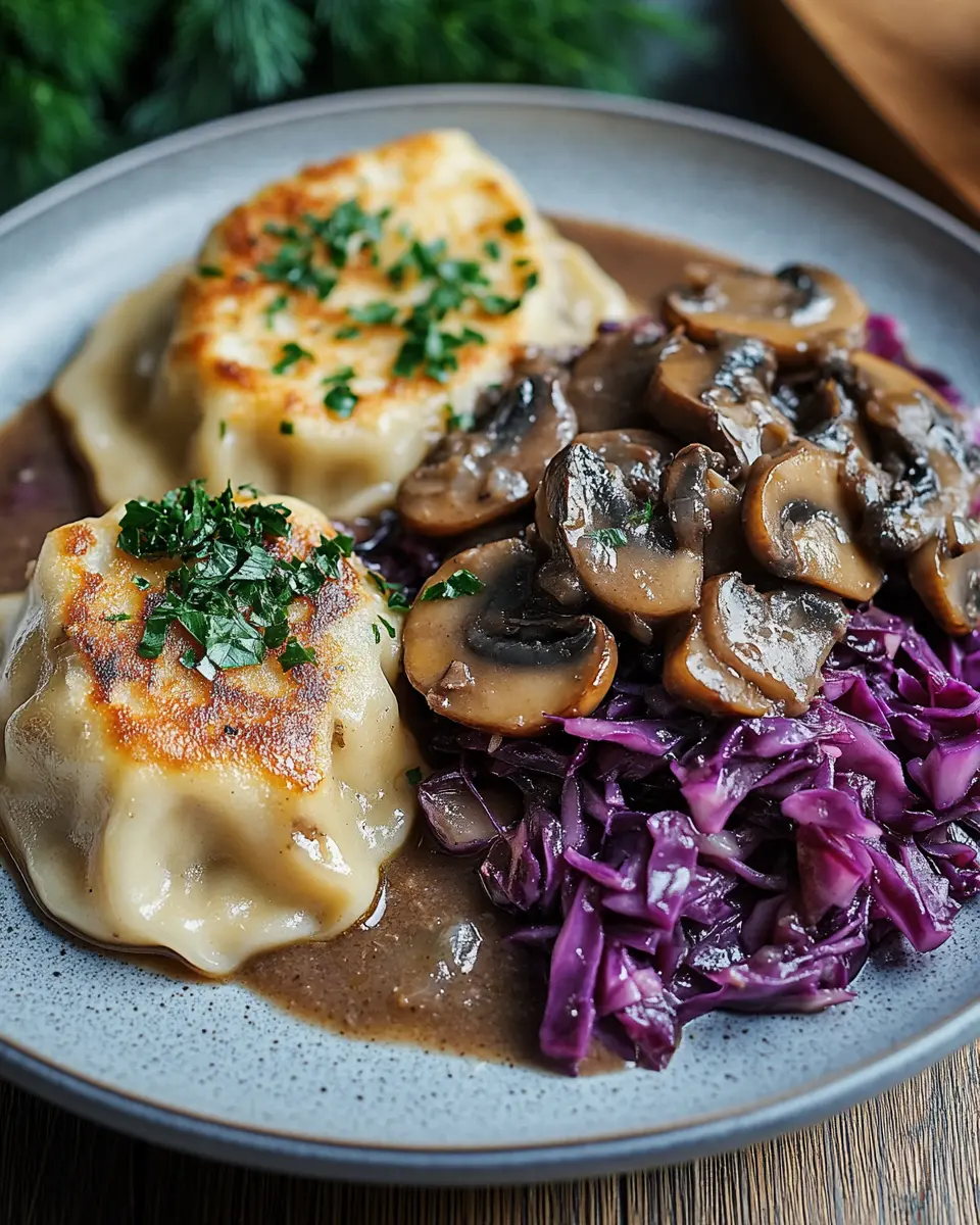 Pilz-Maronen Ragout mit Ofenknödeln und Rotkraut First Image First Image