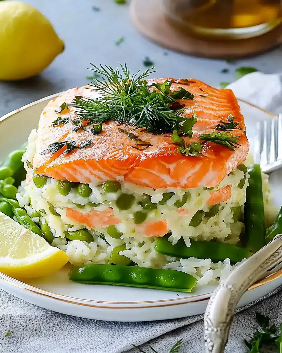 Lachs-Reis-Auflauf mit Zuckerschoten First Image First Image