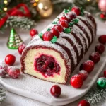 Zweifarbige Weihnachtsbiskuitrolle mit Preiselbeeren First Image First Image