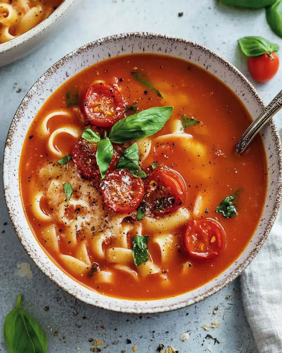 Vegane Tomatensuppe mit Nudeln First Image First Image
