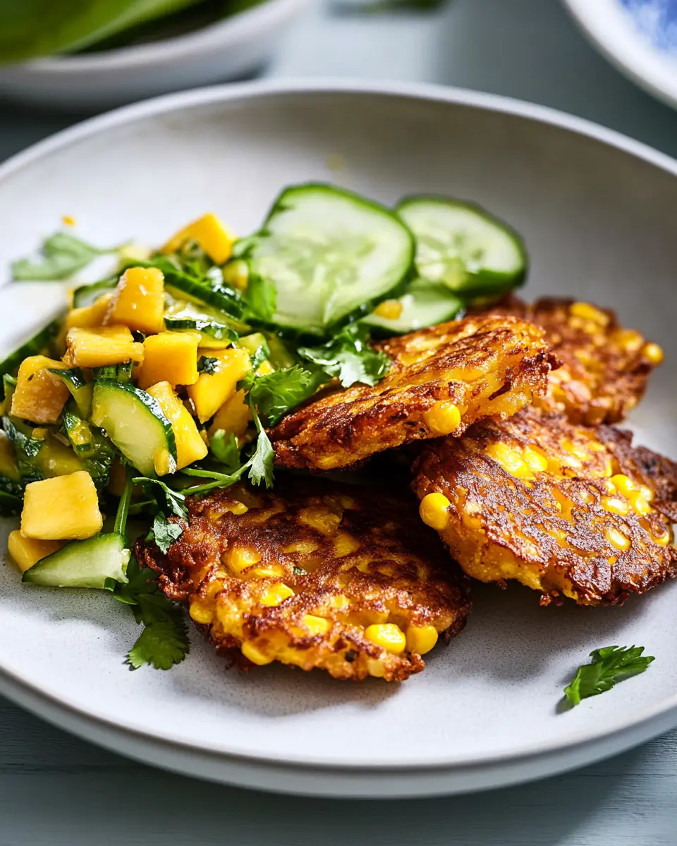 Maispuffer mit Gurken-Mango-Salat First Image First Image