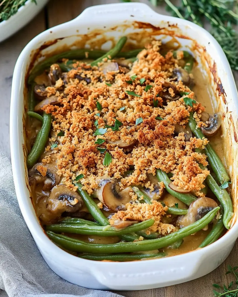 Grüner Bohnenauflauf mit Champignons