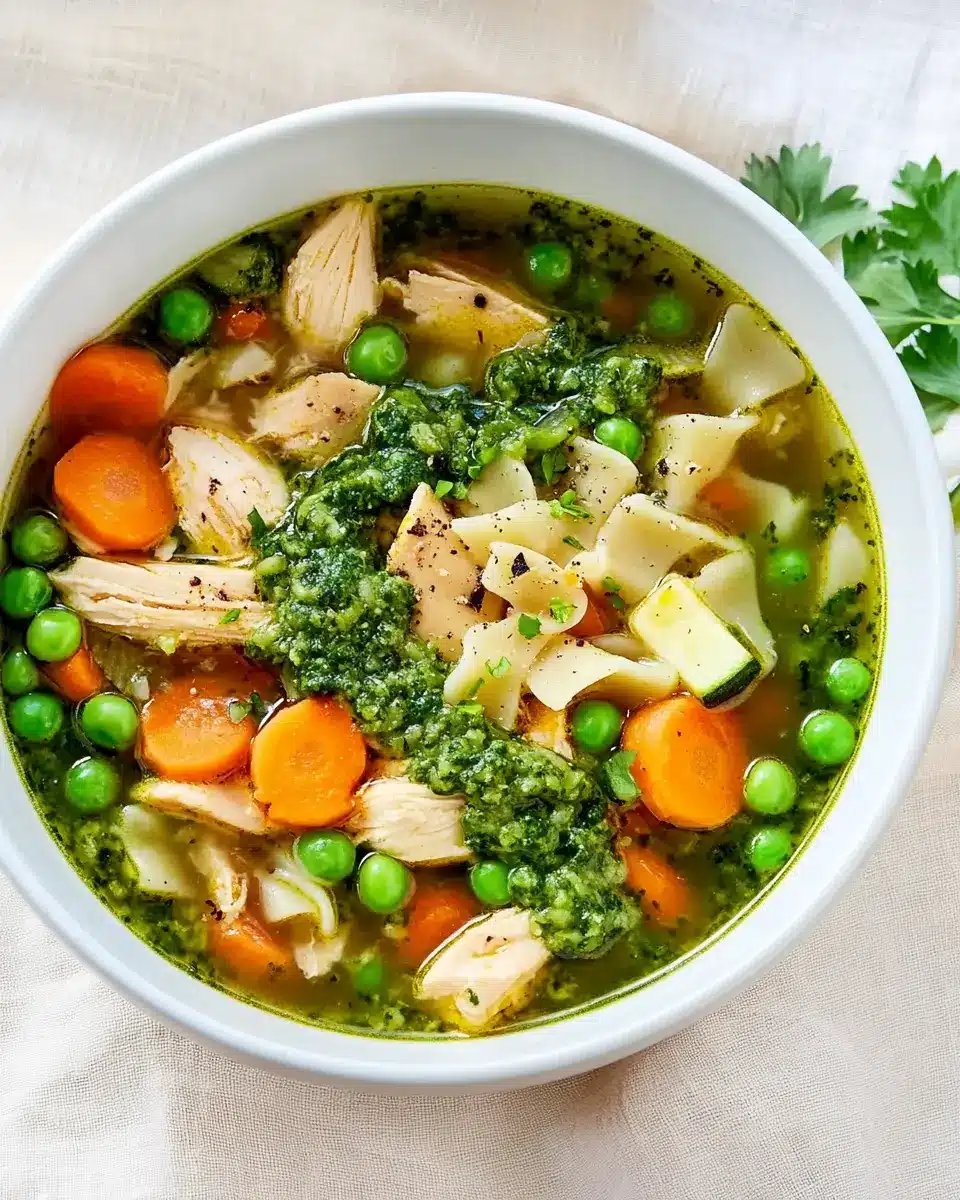 Hähnchen-Minestrone mit Erbsen-Pesto First Image First Image