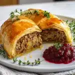Vegetarischer Hackbraten im Blätterteig mit Cranberrysoße First Image First Image