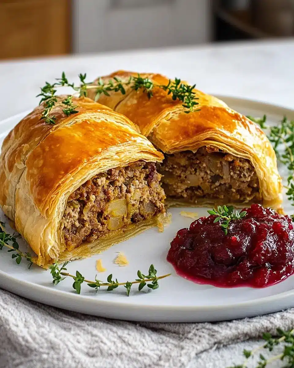 Vegetarischer Hackbraten im Blätterteig