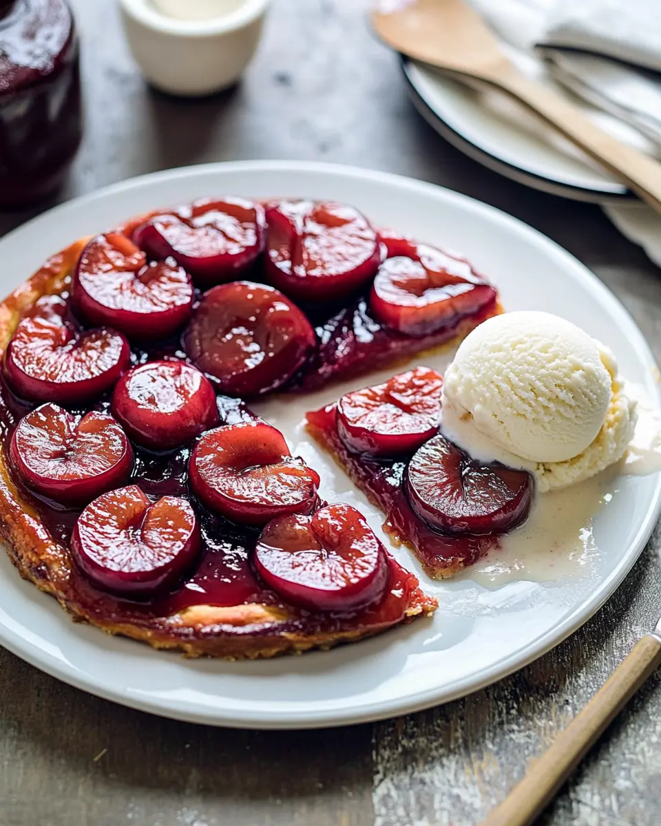 Vegane Tarte Tatin mit Pflaumen und Vanilleeis First Image First Image