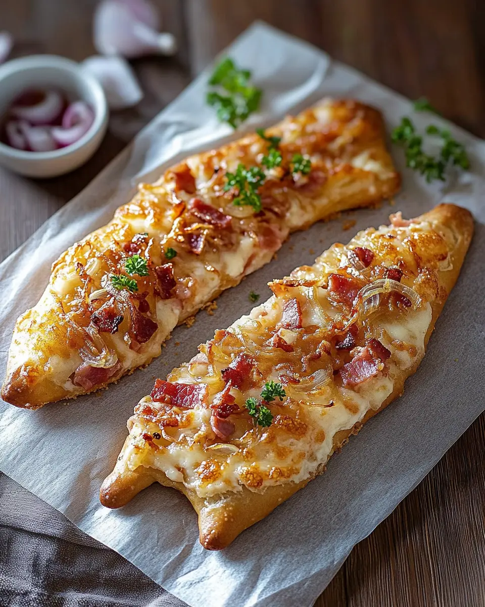 Flammkuchen Laugenstangen mit Speck und Zwiebeln: Irresistibly Crunchy!