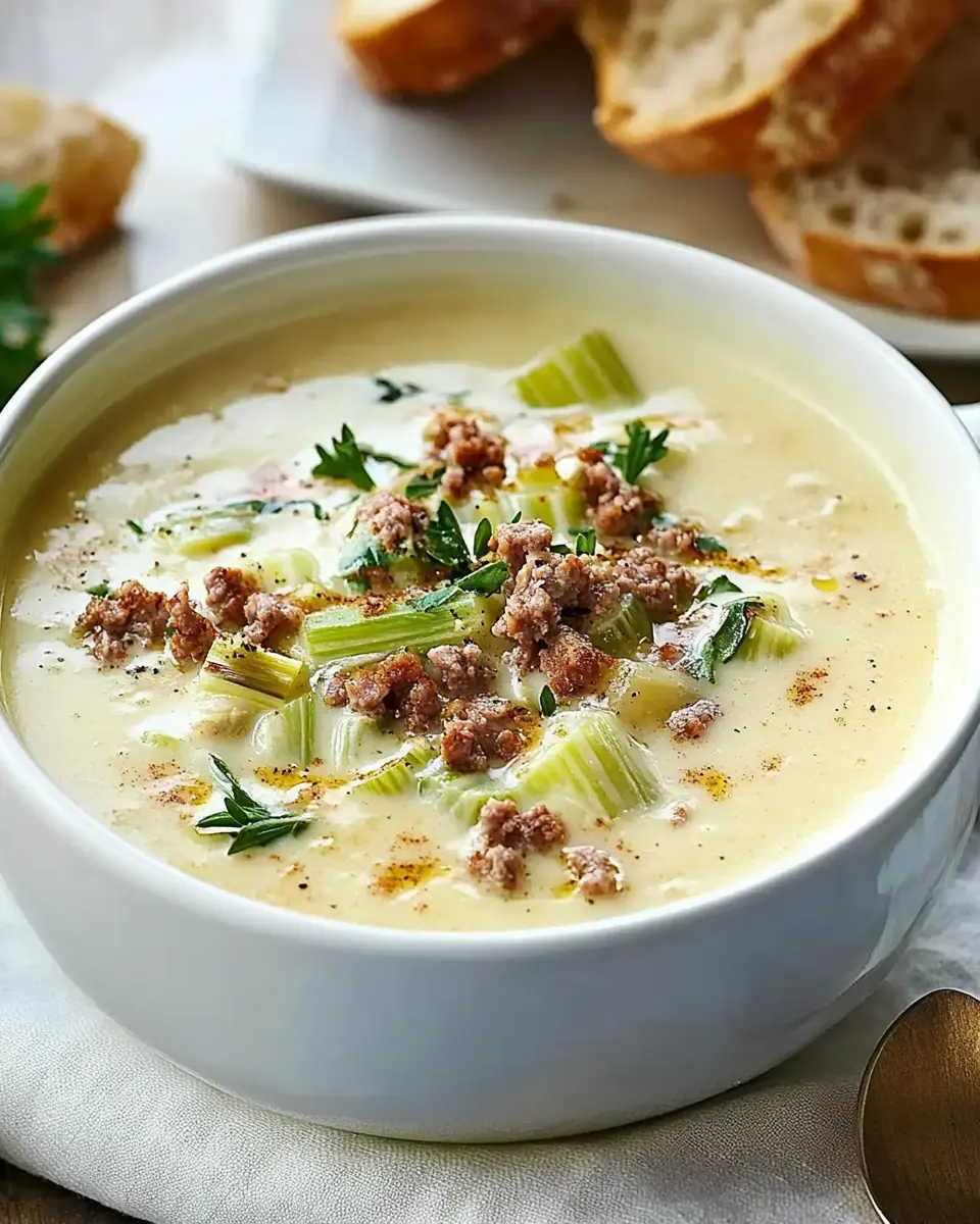 Käse-Lauch-Suppe mit Hackfleisch First Image First Image