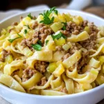 Hackfleisch-Lauch-Pfanne mit Nudeln First Image First Image