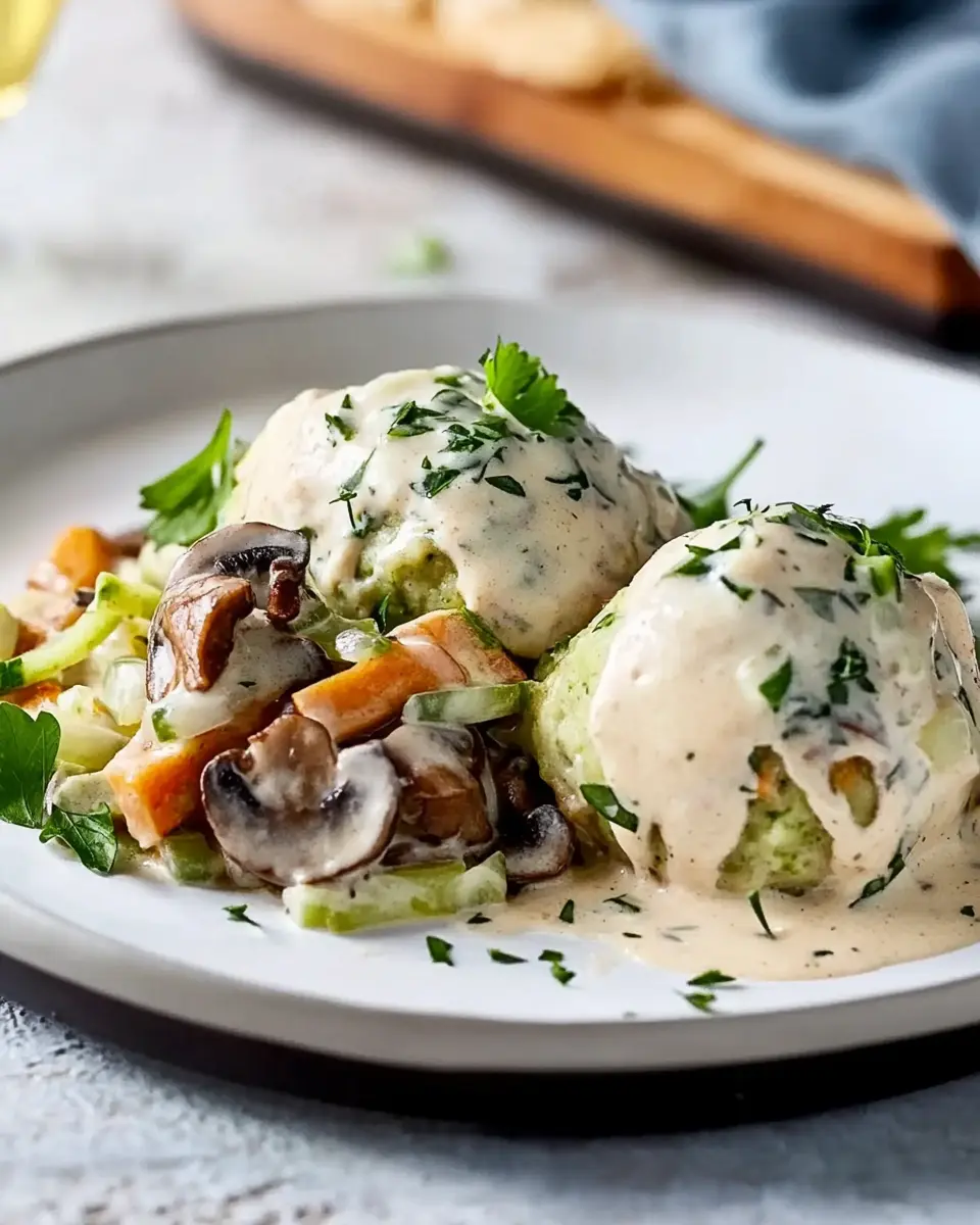 Veggie-Kraft-Knödel an cremigen Champignons for Ultimate Comfort