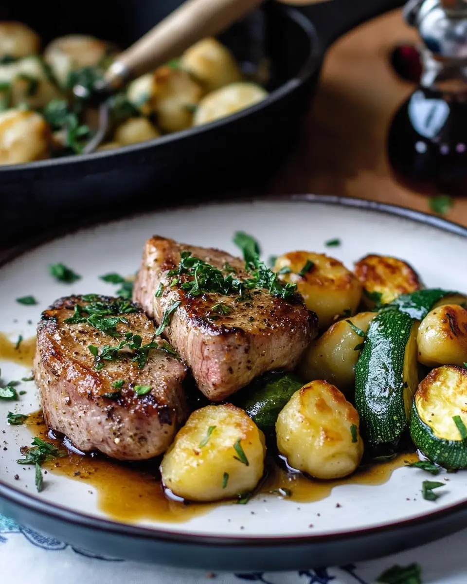 Schweinefilet im Kräutermantel: Juicy Gnocchi & Zucchini Bliss