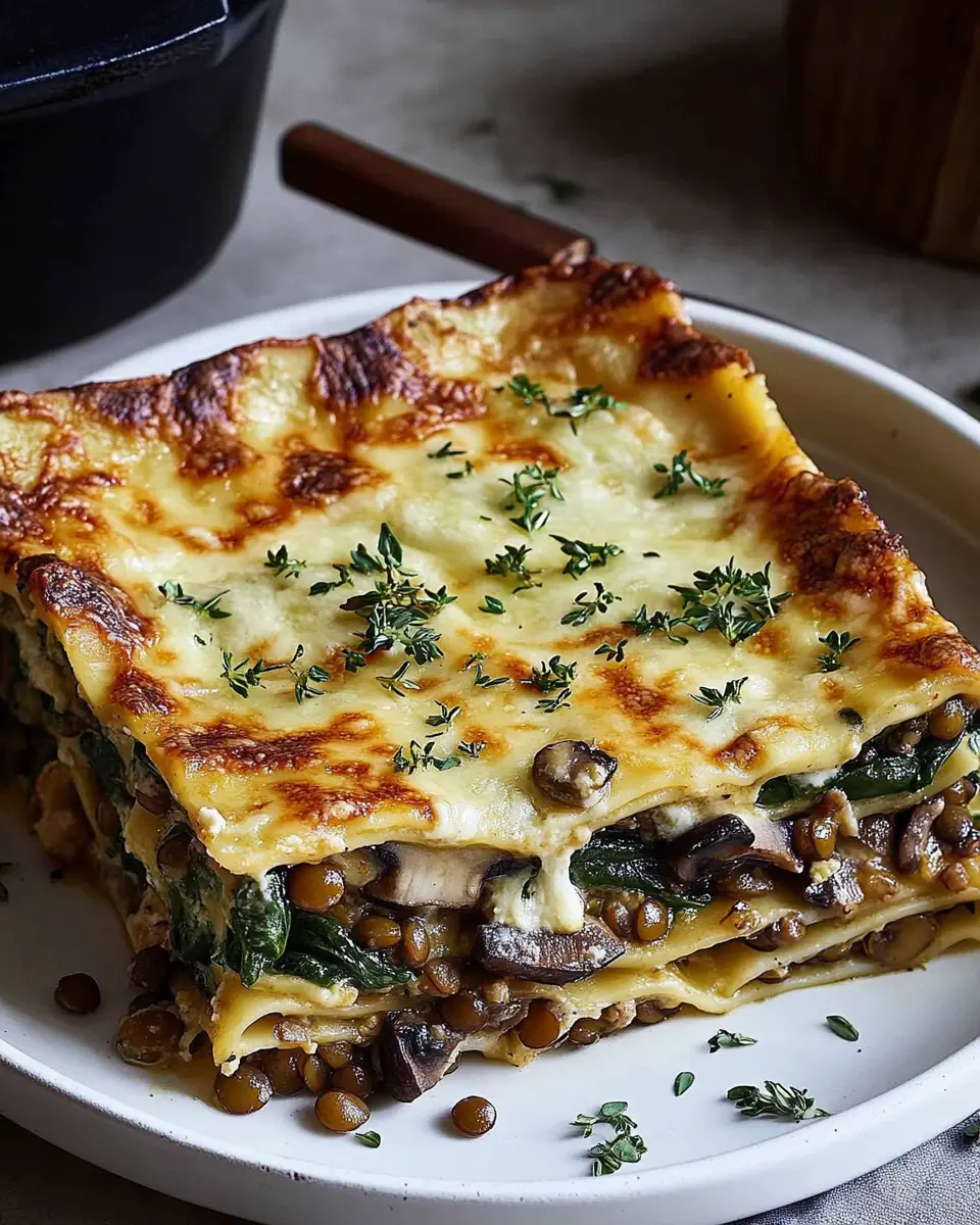Lasagne mit Linsen und Pilzen
