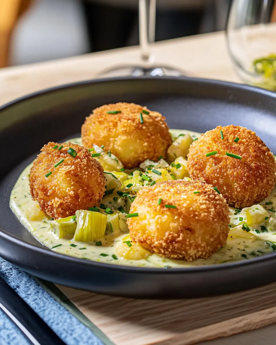 Panierte Kartoffelklöße auf Rahmlauch: Irresistibly Creamy Comfort
