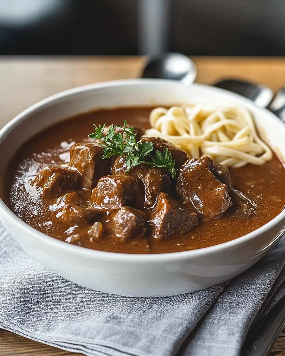 Rahmgulasch im Schnellkochtopf: Zartes Rindfleisch, einfach!