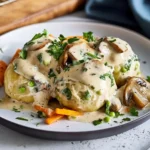 Veggie-Kraft-Knödel an cremigen Champignons First Image First Image