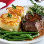 Rinderfilet mit Bohnen und Kartoffelgratin First Image First Image