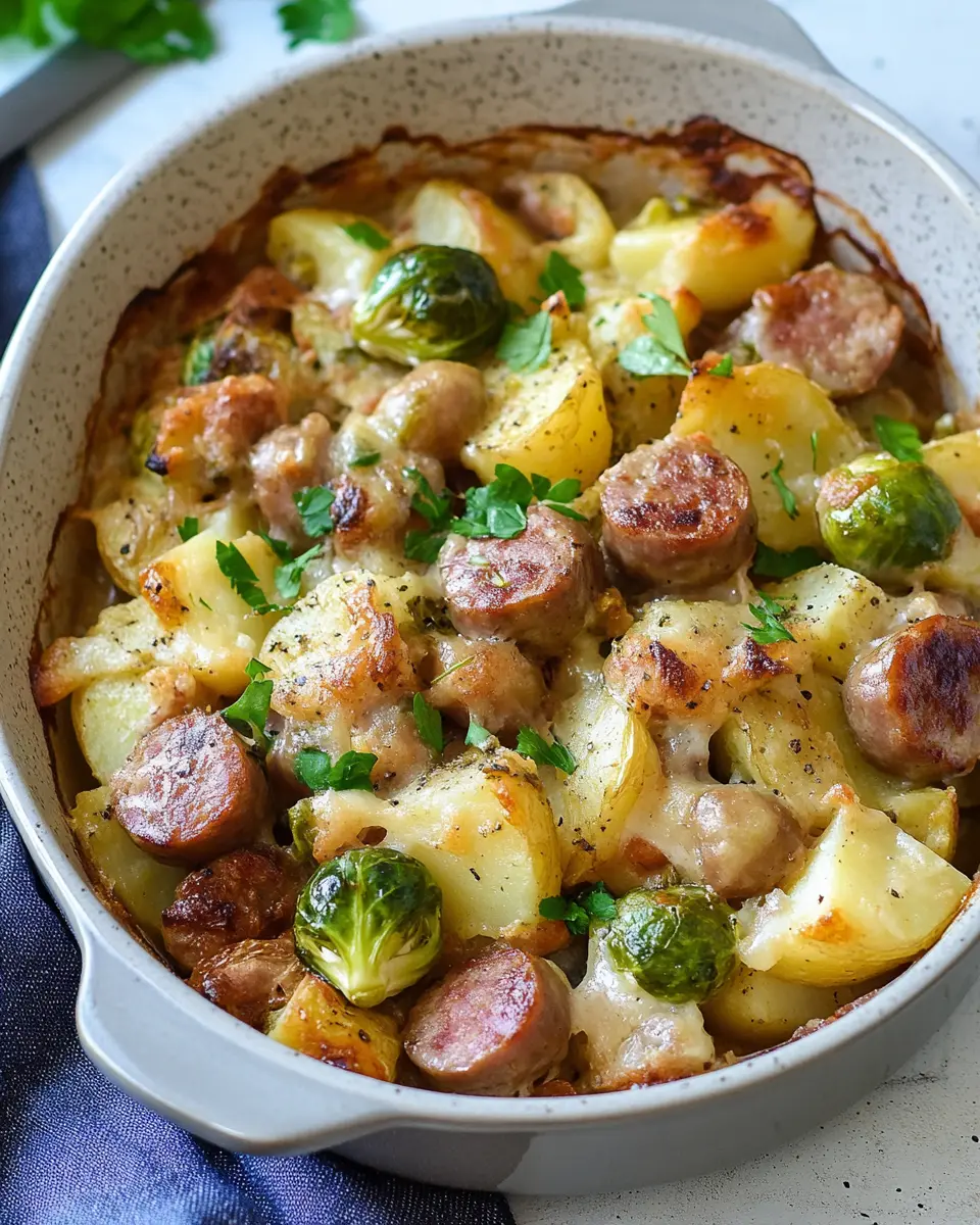Kartoffel Rosenkohl & Bratwurst Topf First Image First Image
