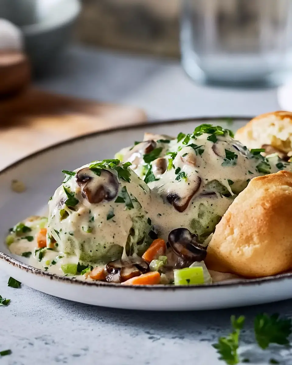 Veggie-Kraft-Knödel an cremigen Champignons for Ultimate Comfort