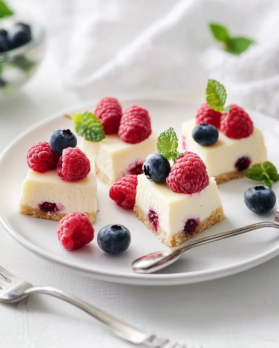 Cheesecake-Häppchen mit Himbeeren und Heidelbeeren First Image First Image