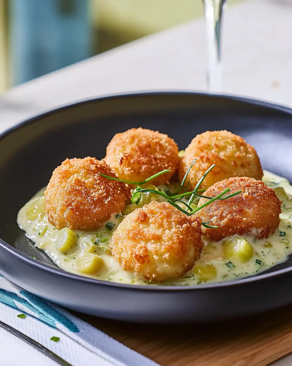 Panierte Kartoffelklöße auf Rahmlauch: Irresistibly Creamy Comfort