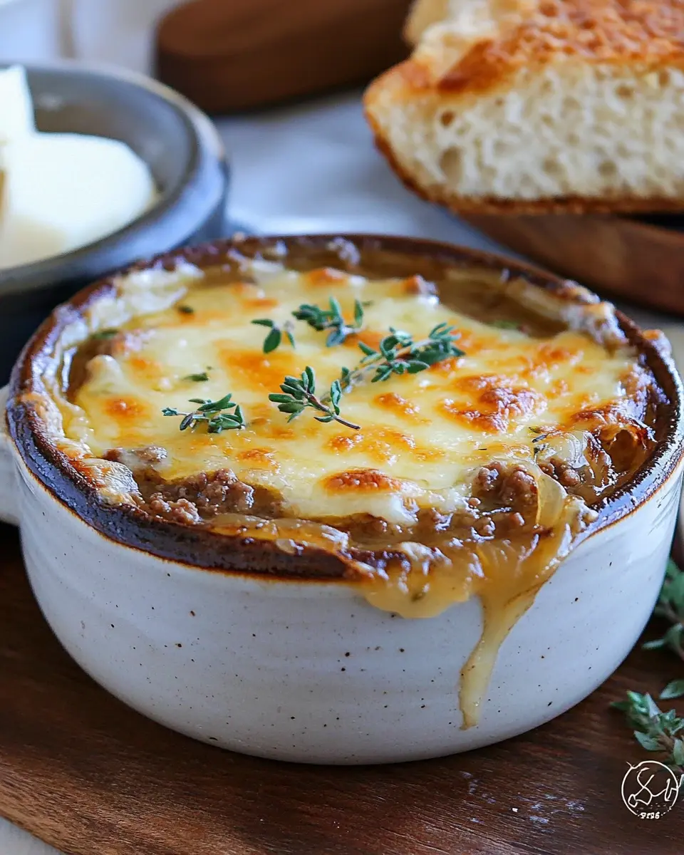 Französische Zwiebelsuppe mit Käse und Hackfleisch: Best Ever Comfort Dish